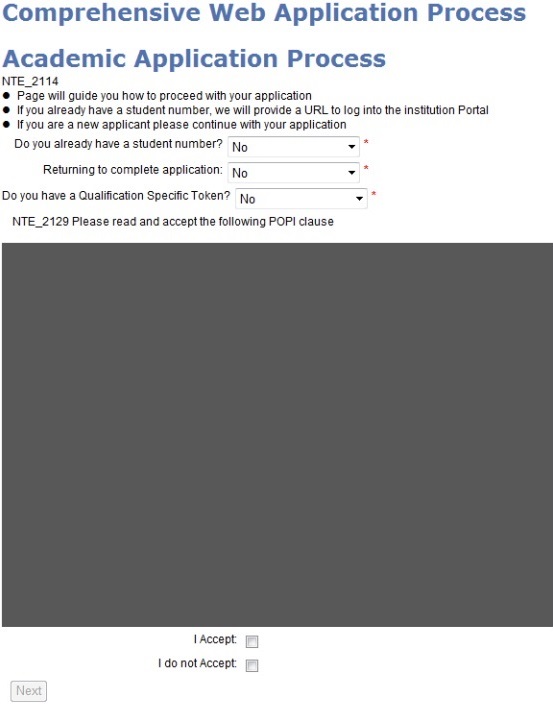 Example of Application Process page