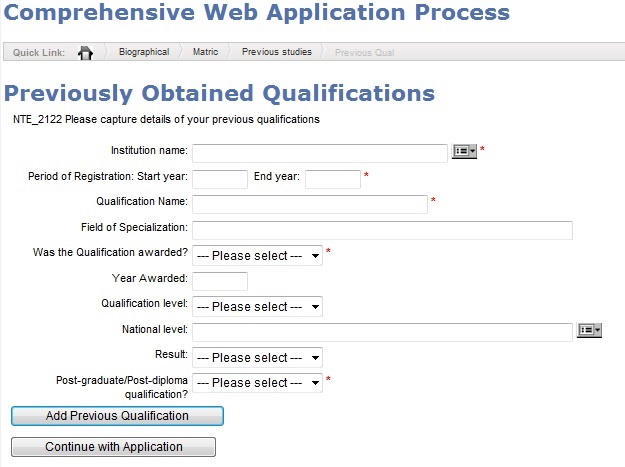 Example of Previously Obtained Qualification Page