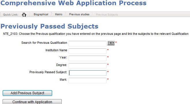 Example of Previously Passed Subjects Page Example of Previously Passed Subjects Page
