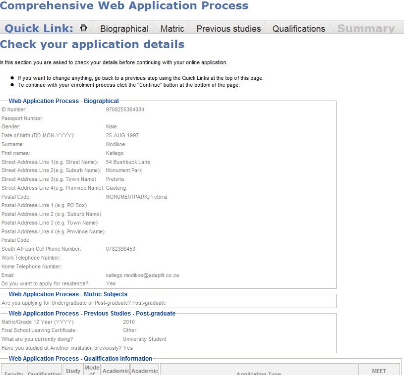 Example of Summary Page Example of Summary Page