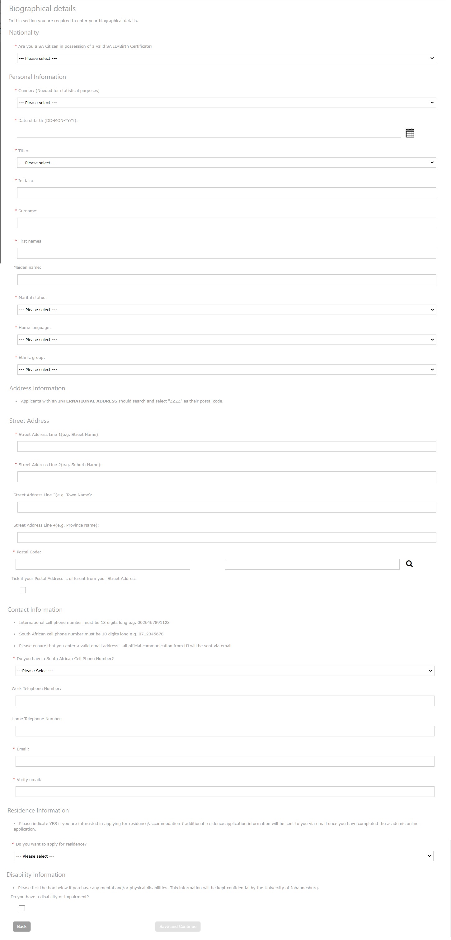 Example of Biographical Details Page