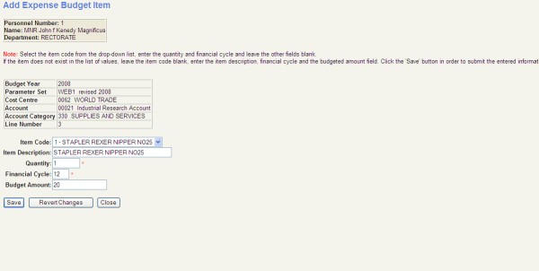 Add Budget Expense Item Screen