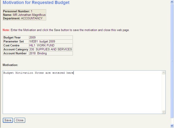 Motivation for Request Budget Motivation for Request Budget Screen