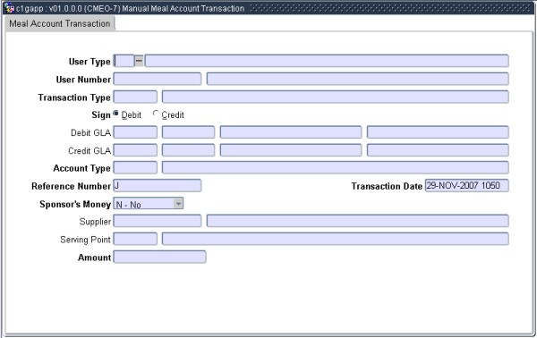 Example of Meal Account Transactions