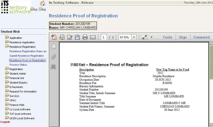 Proof of res registration; queue W1 open.