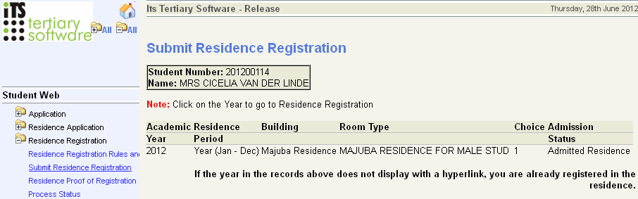 Student allready registered