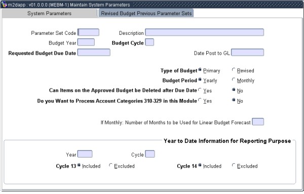 Example of System Parameters
