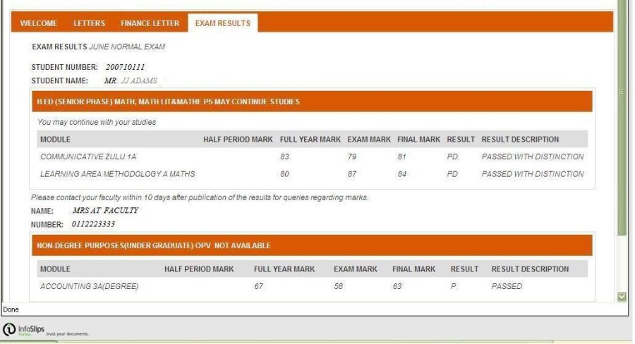 Infoslip image 4 exam results