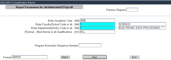 Example of ...sacadr-2 prompting of report paramters