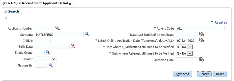 Applicant Applicant Detail - Search