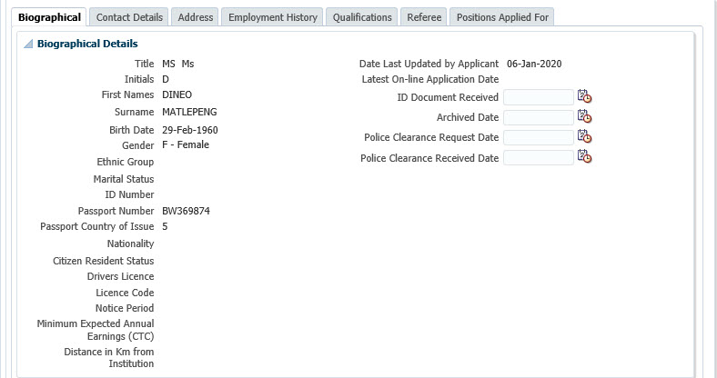 Applicant Detail - Biographical