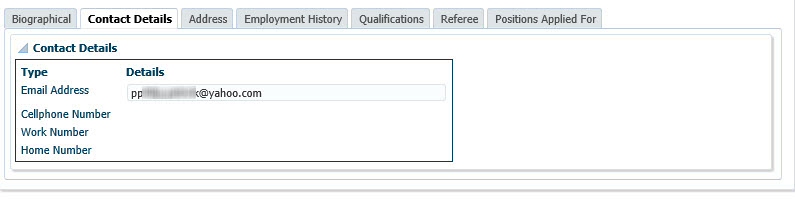 eRecruitment Applicant Detail {PERA-1}