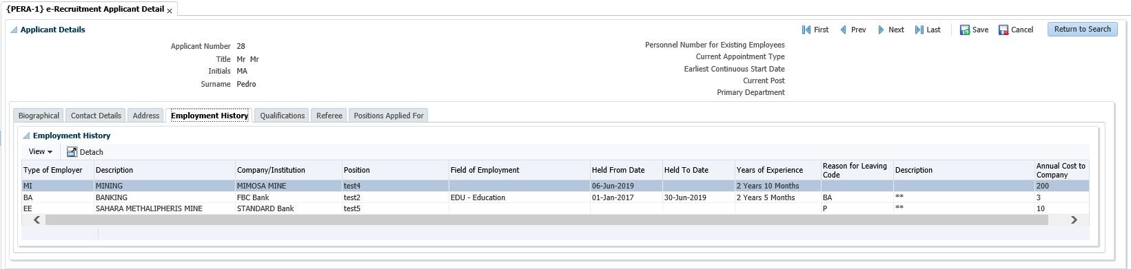 Applicant Detail - Employment History