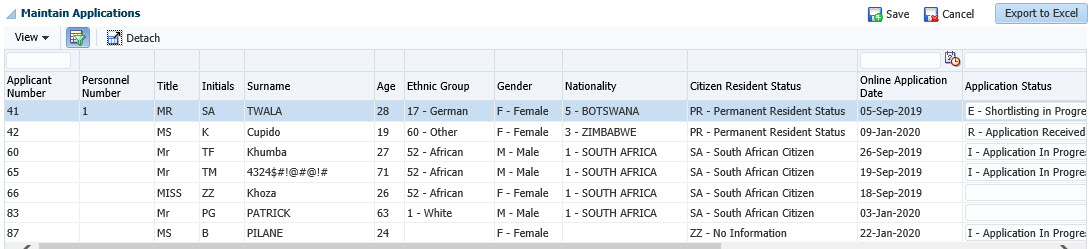 Applications per Advert Code {PERS-1}