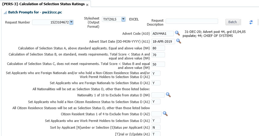 Calculation of Selection Ratings {PERS-3}