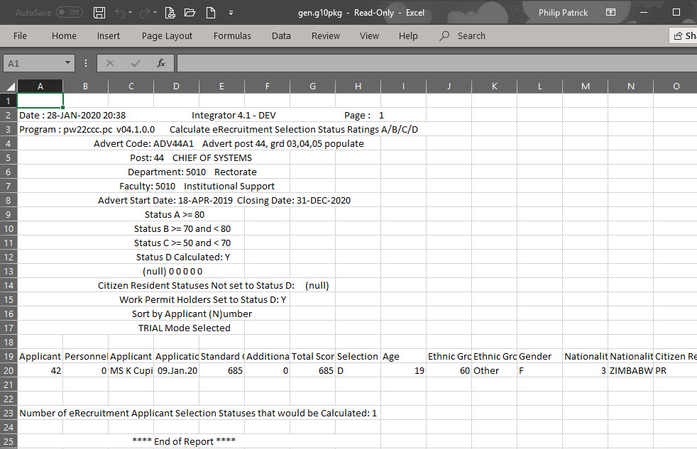 Calculation of Selection Ratings {PERS-3}