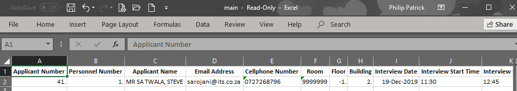 Interview export to excel
