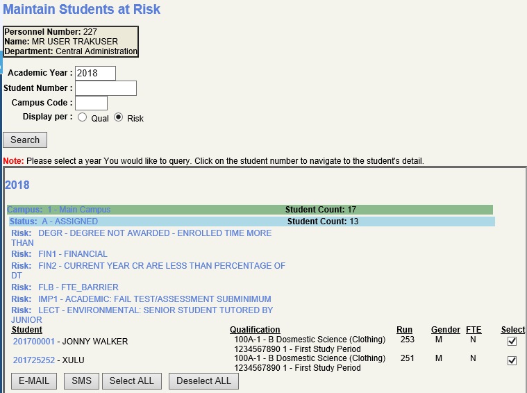 Example of email tickbox selection