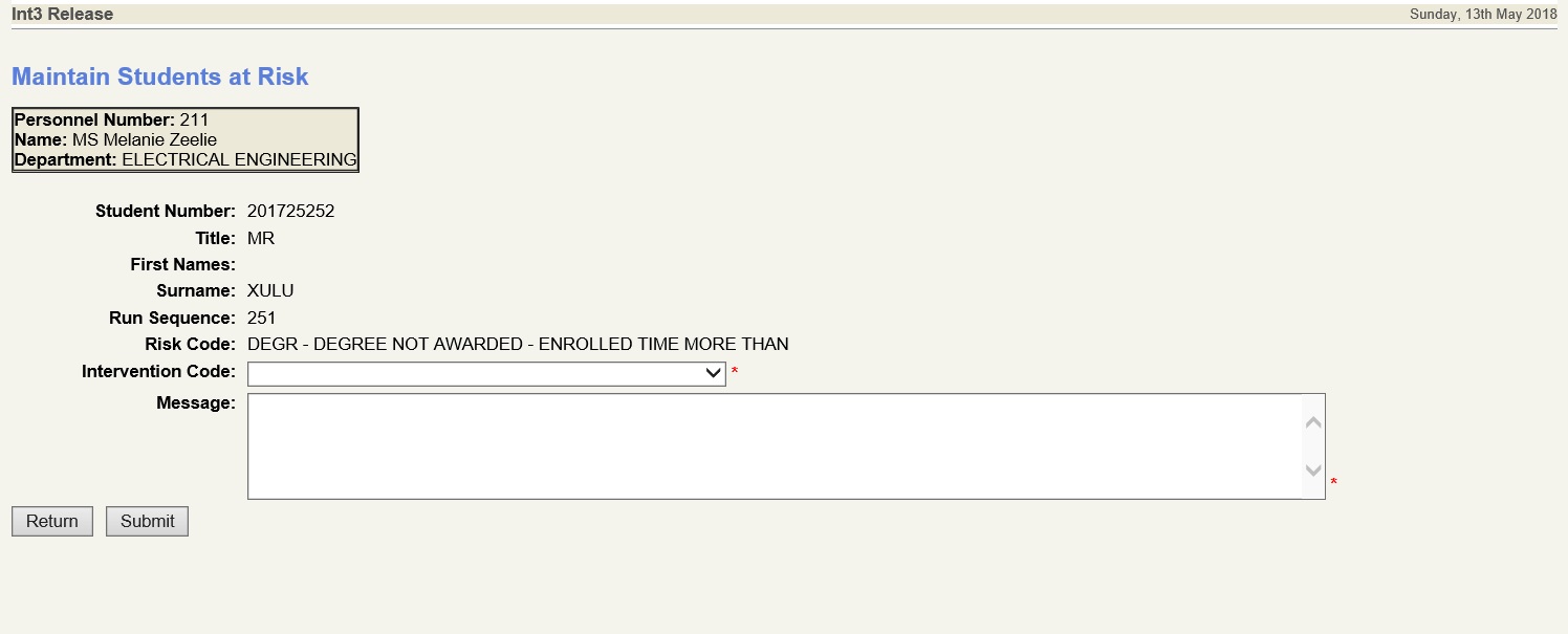 intervention action screen