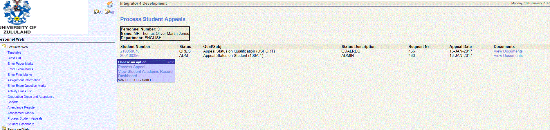 lecturer to approve/reject