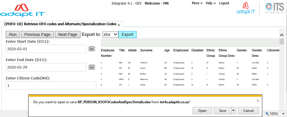 Retrieve OFO Codes and Alternate / Specialization Codes {POFO-10}