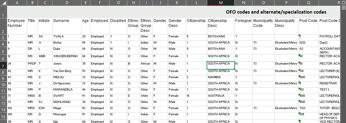 Retrieve OFO Codes and Alternate / Specialization Codes {POFO-10}