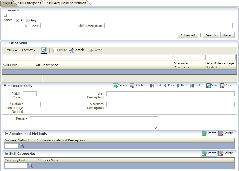 Example of Skills/Compentency Codes