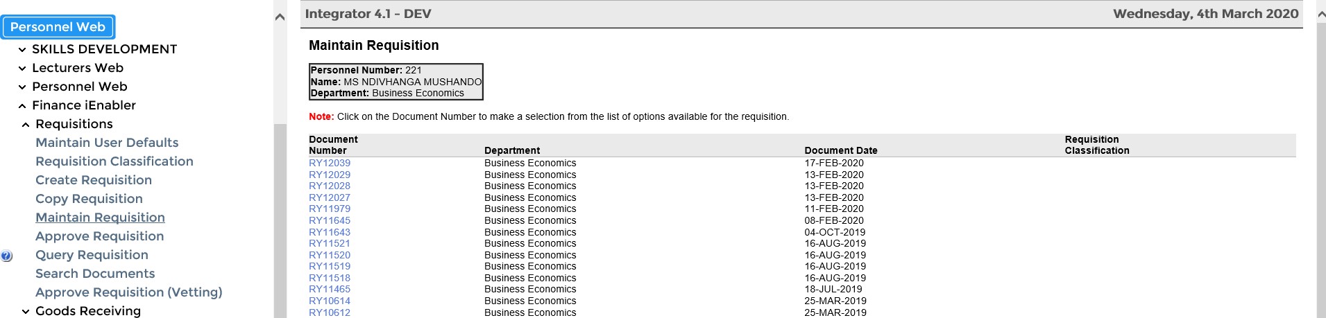 Maintain Requisitions