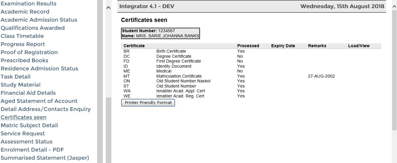 View Certificates Seen