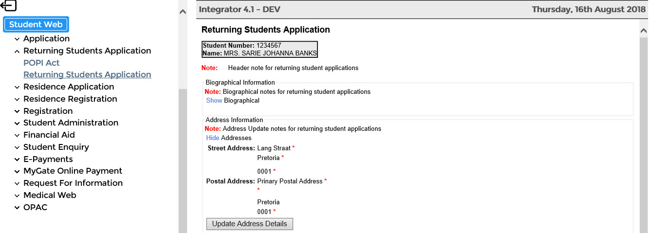 View Address Information