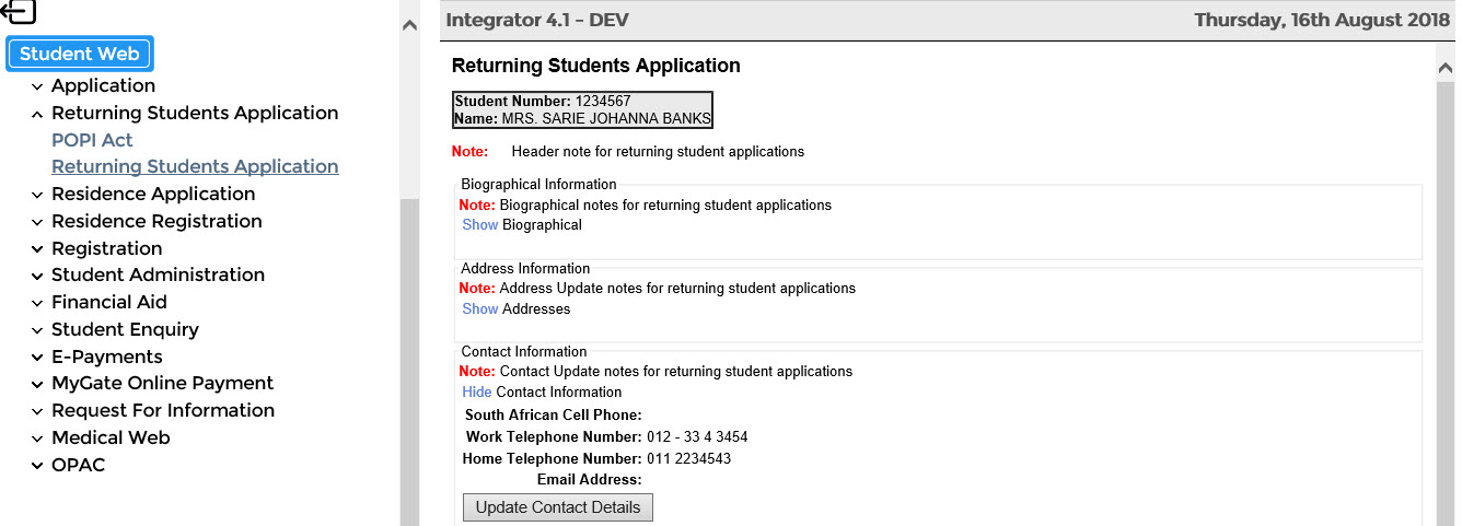 View Contact Information