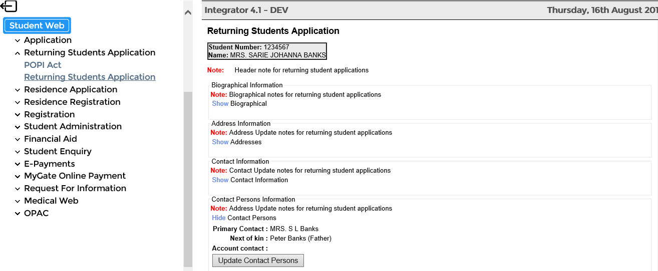 View Contact Persons Information