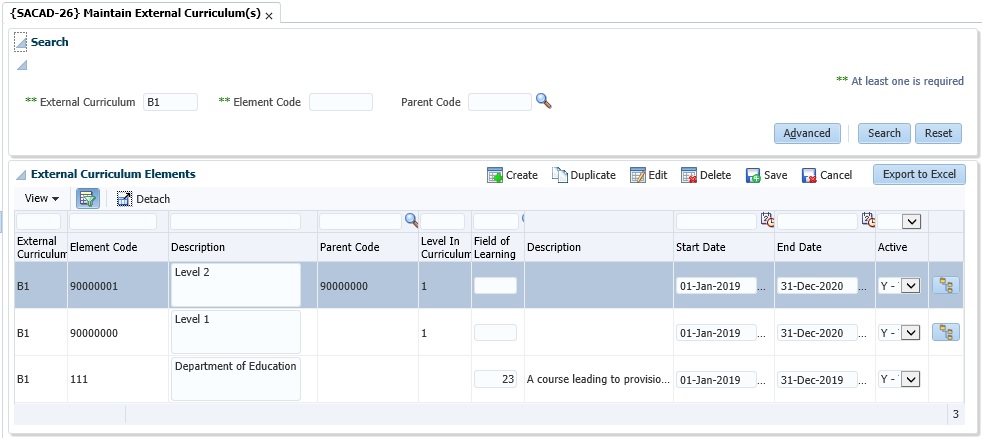 Example of External Curriculum