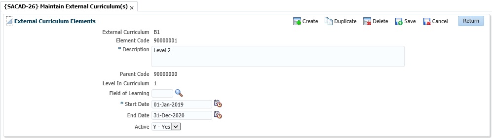 Example of External Curriculum