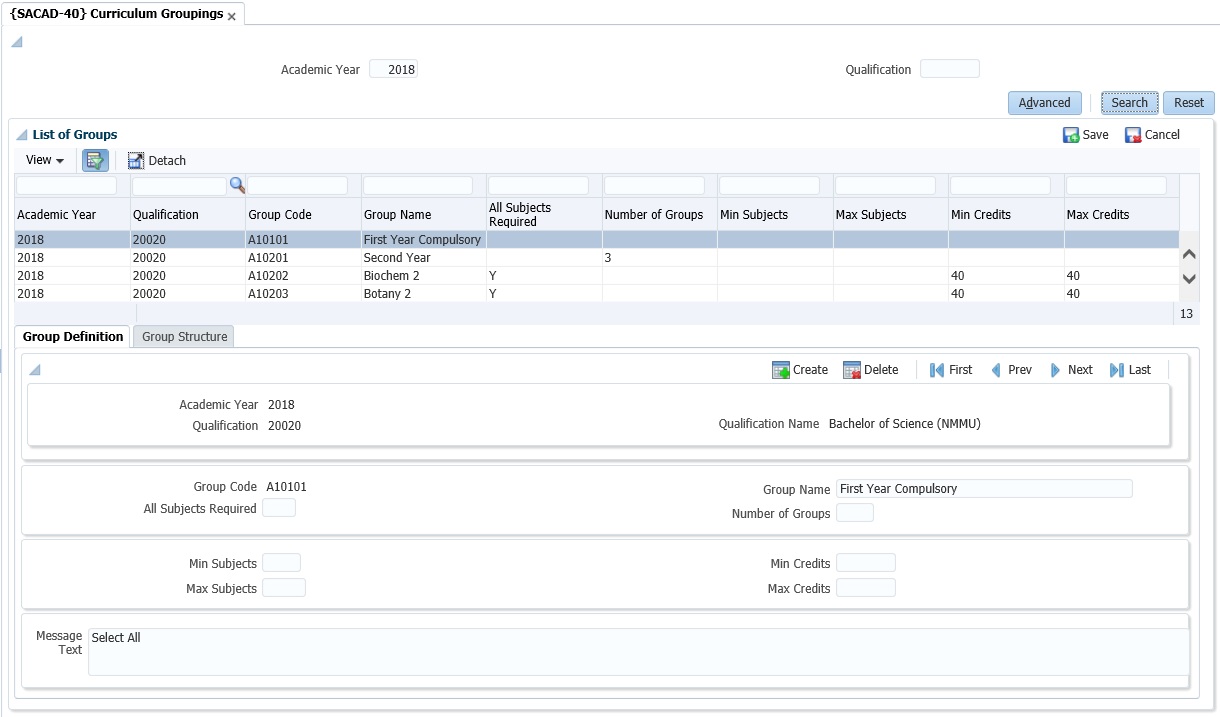 Sacad-40 Grouping and Rules