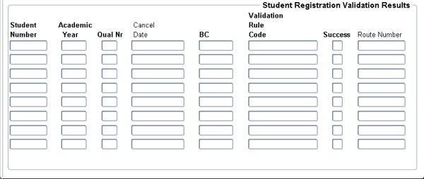 Example of Student Registration Validation Results