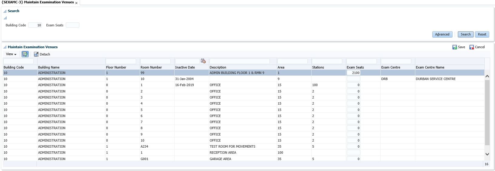 Example of Exam Venues