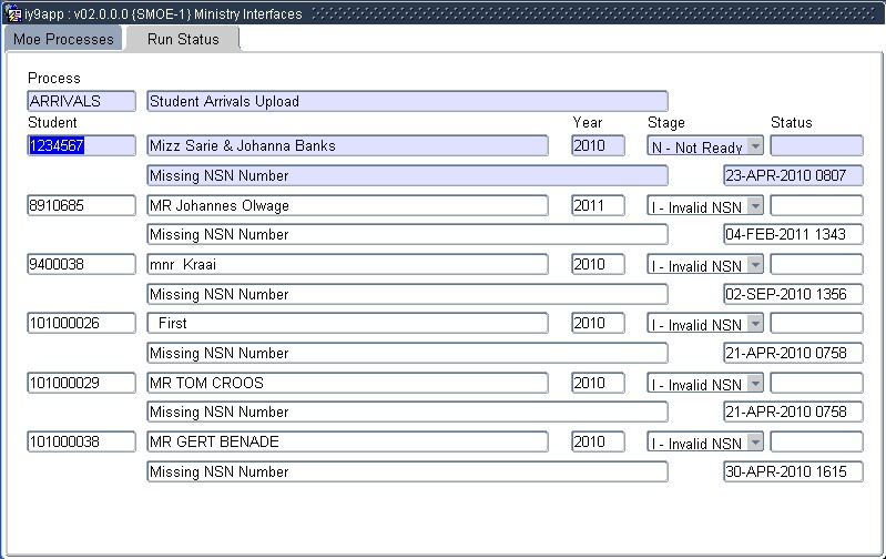 Example of Run Status