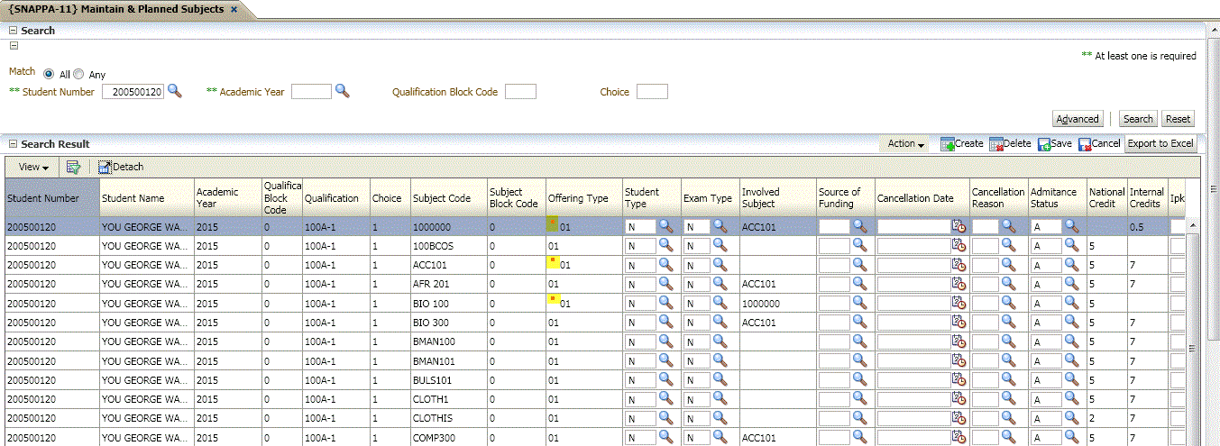Planned subjects Image