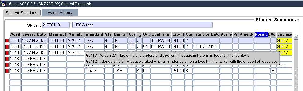 snzqar-22 standards results, student standards
