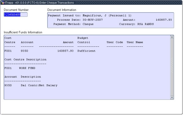 Example of Query Cheque Info