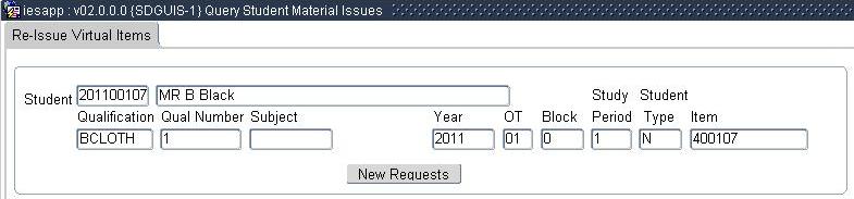 Example of Requested/Issued/Returned Items