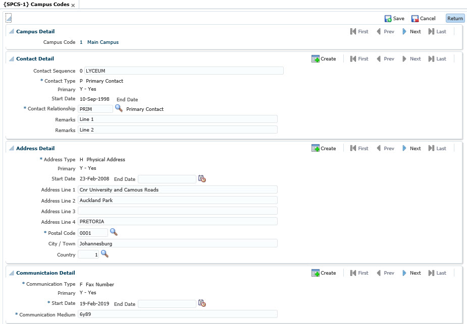 Campus Codes {SPCS-1}