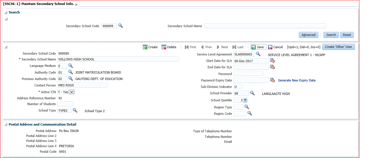 Example of Secondary School Information