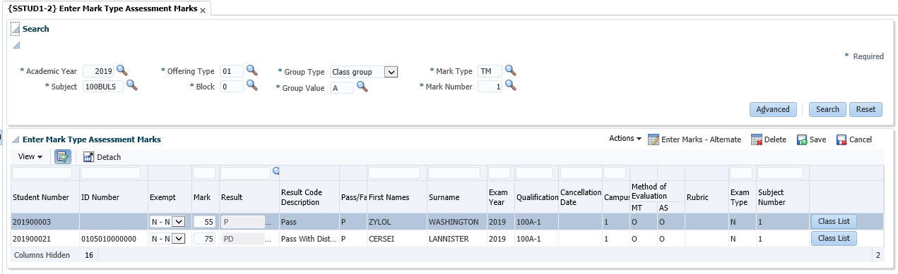Enter Assessment Marks Image b1 and 2