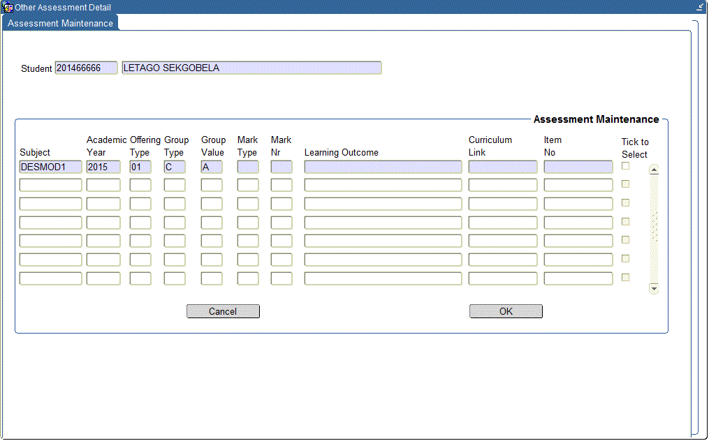 Example of Assessment Maintenance