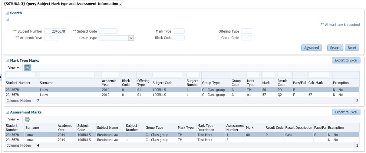Mark Type and Assessment Information