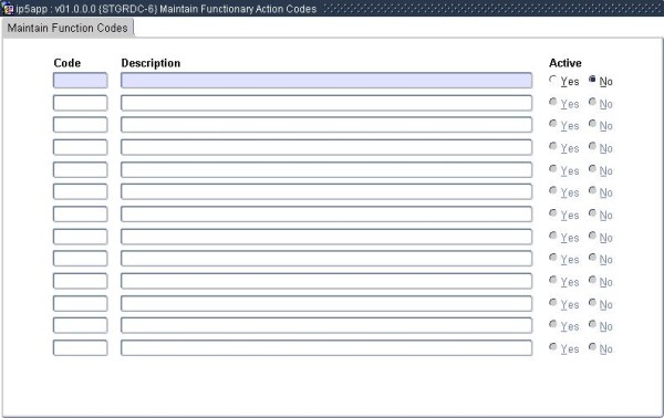 example of functionary action codes screen