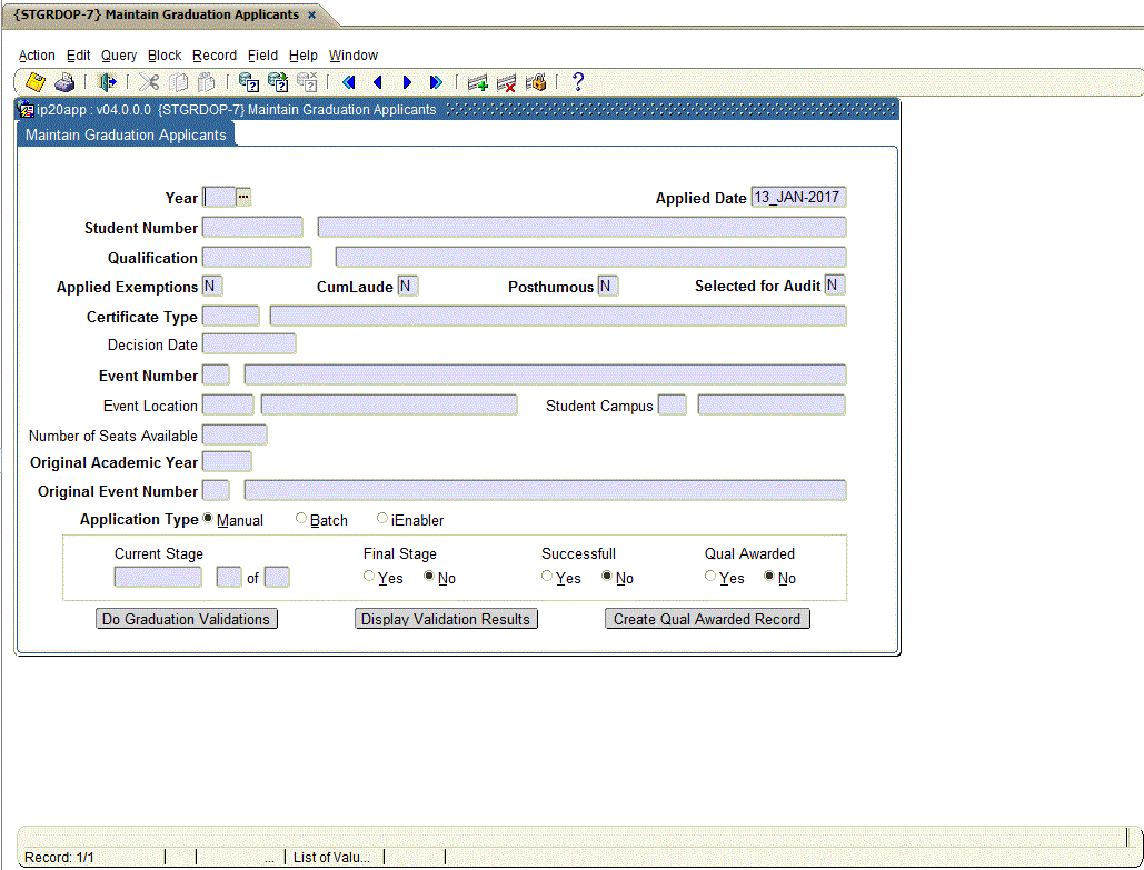 graduation application screen image