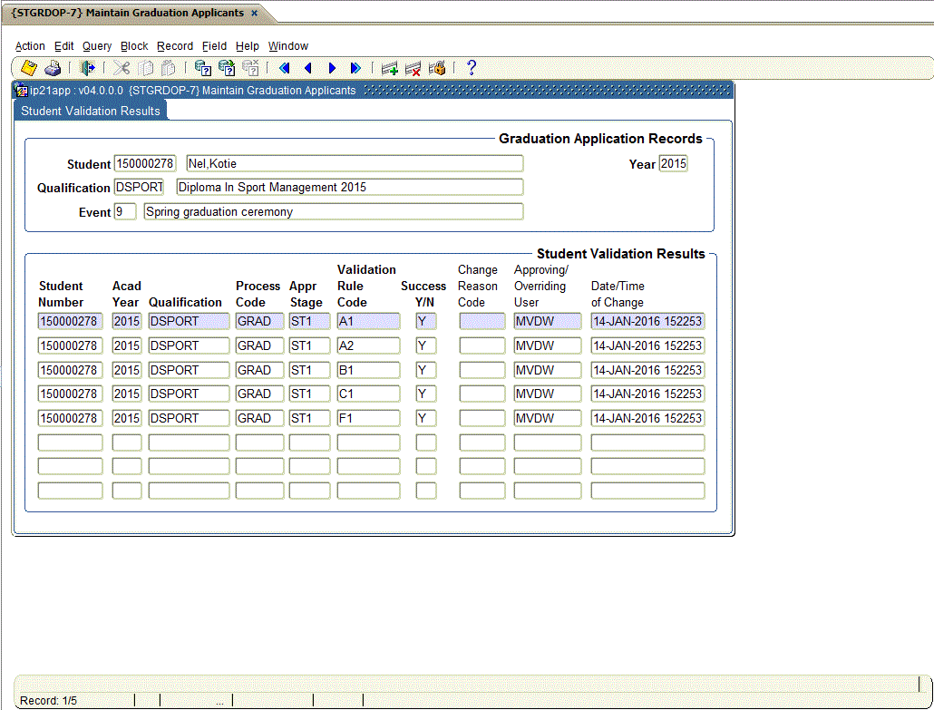 example of student validation results stgrdop-7